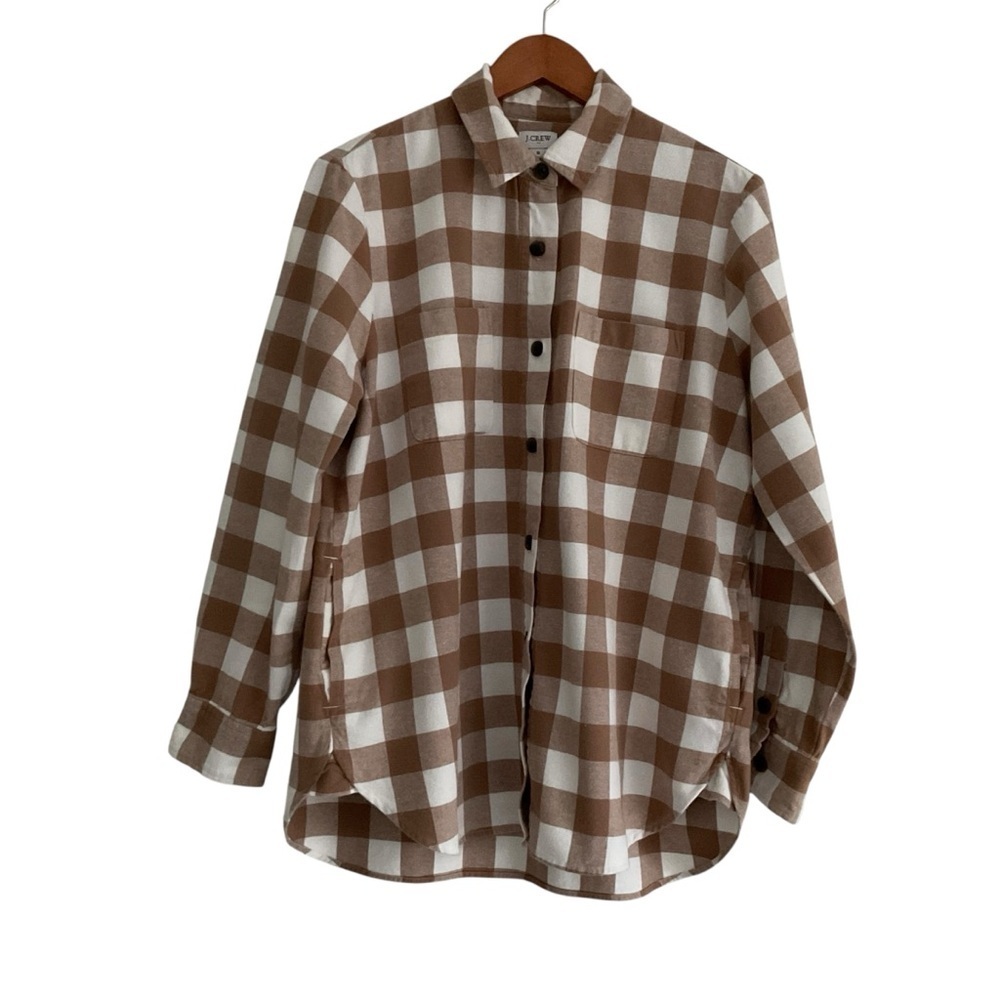 J.Crew Buffalo Check Flannel Button Down Shirt Sz S Earthy Pockets Cabincore